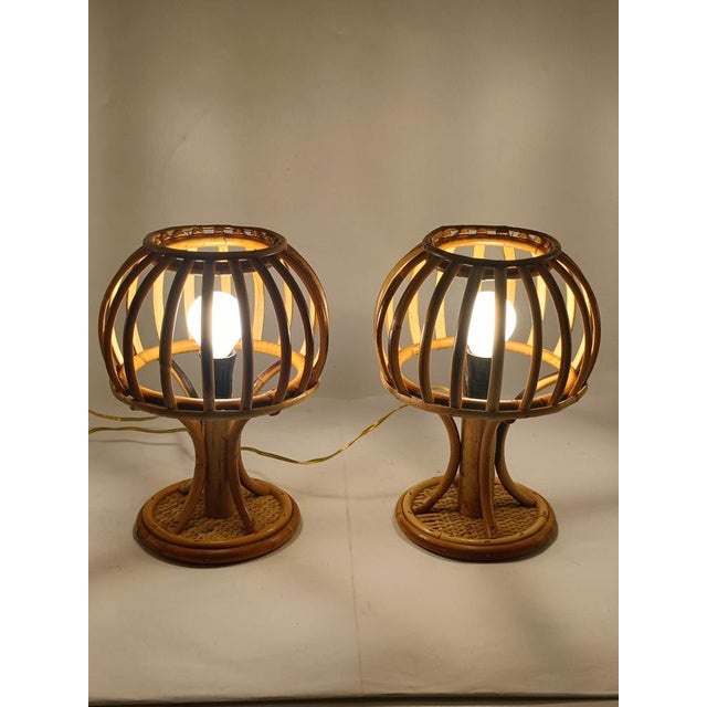 Bamboo and Rattan Table Lamps in the style of Louis Sognot, Italy, 1960s, Set of 2 For Sale - Image 10 of 11