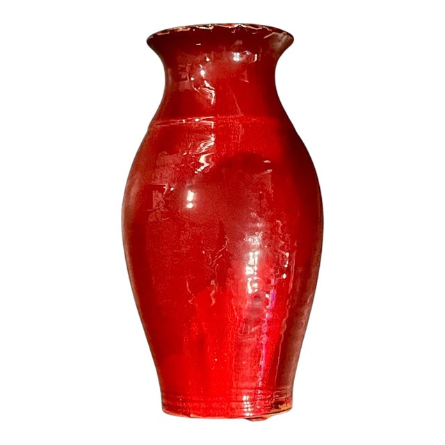 Original Owens Pottery Red Vase Seagrove NC- Copper Red Glaze-Chinese-Tall For Sale