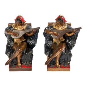 Pair of 1920s Pierrot Playing Mandolin Bookends