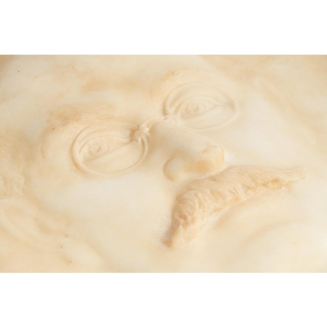 Stone Stately Antique Carved Marble Portrait Plaque Man Glasses Mustache Artist Signed Austrian Home Decor Art Sculpture For Sale - Image 7 of 16