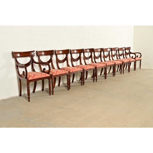 Baker Furniture Style English Regency Carved Mahogany Side Chairs or Dining Chairs, Pair For Sale - Image 12 of 13