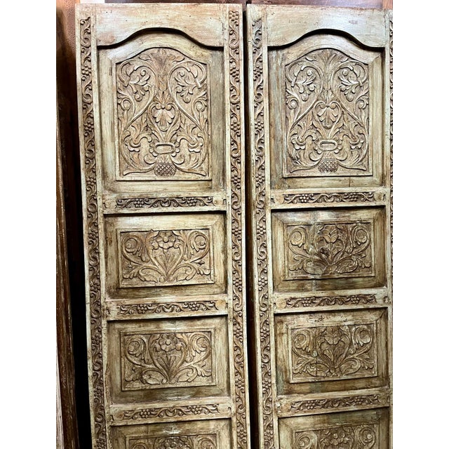 Vintage Hand-Carved Floral Double Door – Reclaimed Wooden Barn Door Statement Piece 77.75 For Sale - Image 4 of 5