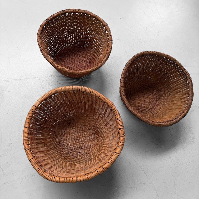 Vintage Japanese Bamboo Baskets, 1960s, Set of 3 For Sale - Image 4 of 9