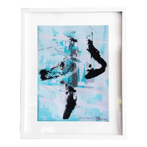 "All in Bloom. X Happy Blue" Contemporary Original Abstract Mixed-Media Painting, Framed