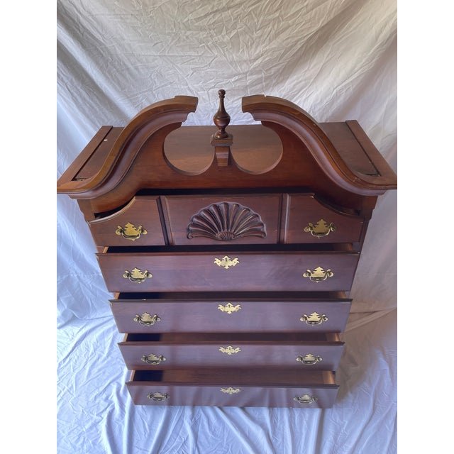 English 1990s Stanley Furniture "American Craftsman Collection" Chippendale Cherry Highboy Top Chest For Sale - Image 3 of 8