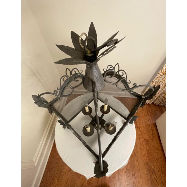 Dark Gray French Country Square Pewter Finish Metal Pendant Ceiling LIght For Sale - Image 8 of 12
