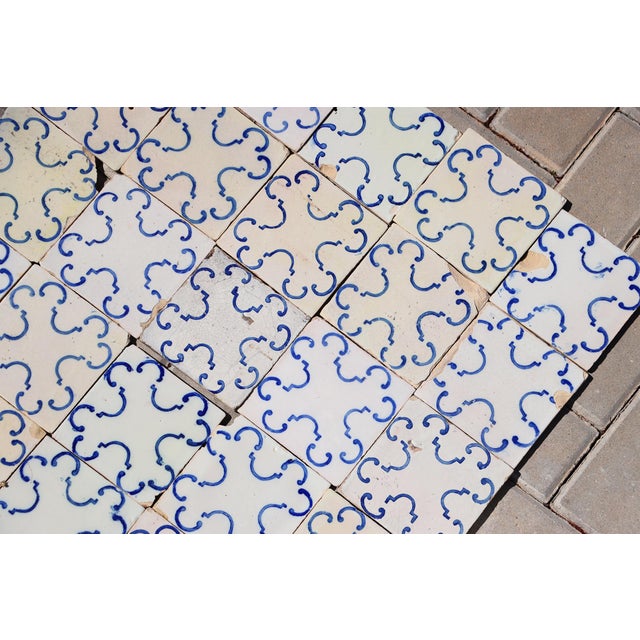 19th-20th Century Portuguese Antique Tiles Set of 59 Blue & White Quatrefoil Pattern For Sale - Image 13 of 18