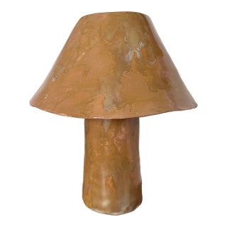 Handmade Ceramic Table Lamp: Ochre Clay Lamp in Rustic Style, Mushroom Shape Lamp, Modern Minimalist Lighting, Contemporary Table Lamp For Sale