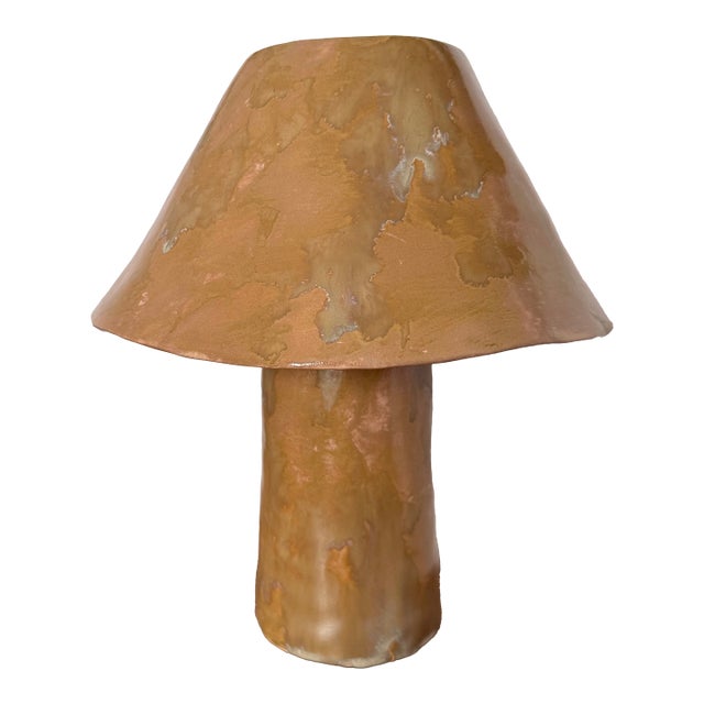 Handmade Ceramic Table Lamp: Ochre Clay Lamp in Rustic Style, Mushroom Shape Lamp, Modern Minimalist Lighting, Contemporary Table Lamp For Sale