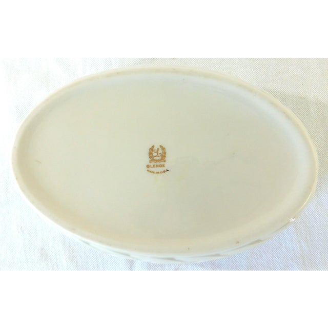 Late 20th Century Lenox Ivory & Gold Trim Basket Weave Oval Serving Bowl For Sale In West Palm - Image 6 of 7