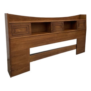 Vintage Broyhill Sculptra Mid-Century Modern King Size Headboard with Bookcase For Sale