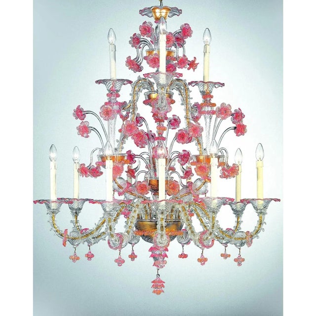 Glass Pink and Transparent Venetian Murano Glass Chandelier by Simoeng for Simoeng For Sale - Image 7 of 8
