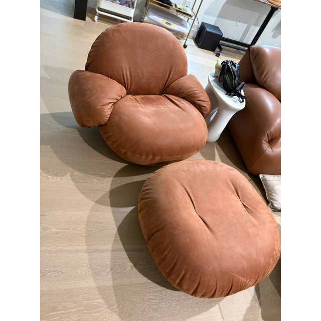Metal Gubi Pacha Lounge Chair (Returning Swivel Base) and Matching Ottoman in Leather For Sale - Image 7 of 16