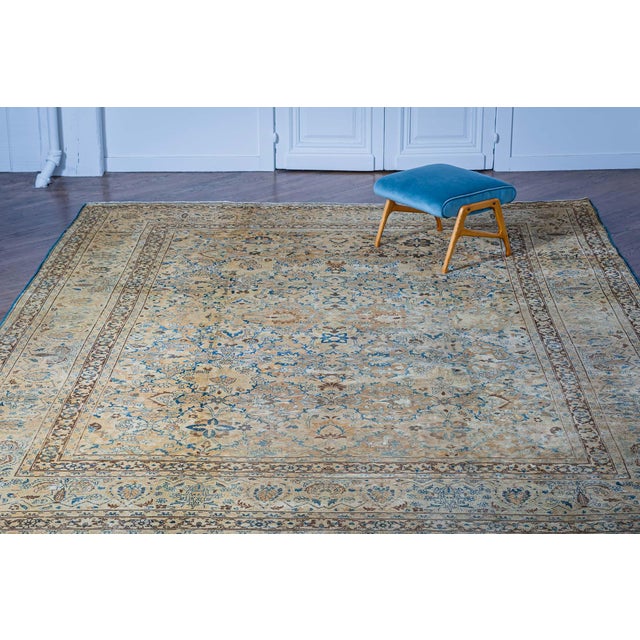 Antique Persian Meshad Botanic, Blue, Brown Hand Knotted Wool Rug For Sale - Image 11 of 11