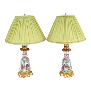 Vintage Canton Style Bayeux Porcelain Lamps, Set of 2 For Sale