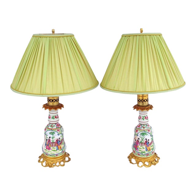 Vintage Canton Style Bayeux Porcelain Lamps, Set of 2 For Sale