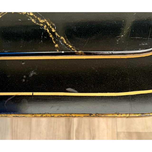 Chinoiserie English Faux Bamboo Black Lacquer & Gilt Coffee Table, Signed Zoltowski For Sale - Image 10 of 15