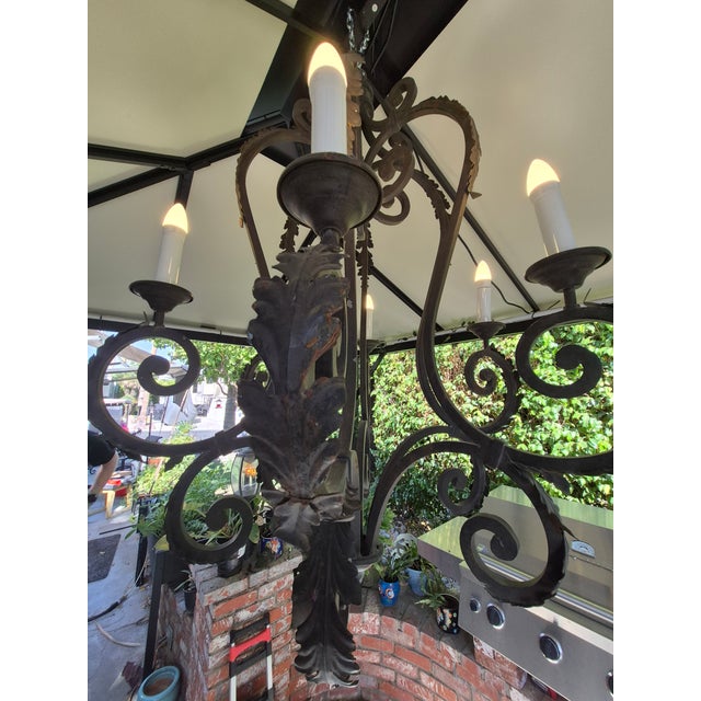 1970s Spanish Revival Wrought Iron Chandelier For Sale - Image 9 of 12