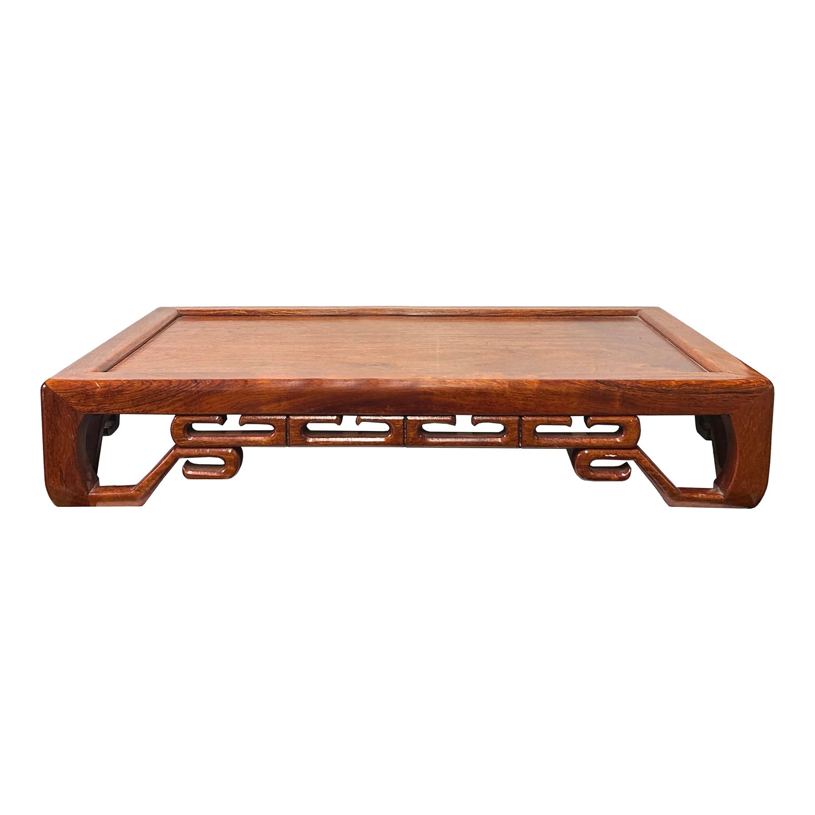 Natural Brown Wood Ru Yi Pattern Rectangular Table Top Stand Riser ...