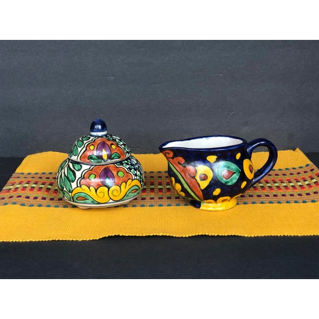 Vintage Mexican Pottery Sugar Bowl & Creamer Pitcher Set For Sale - Image 12 of 13