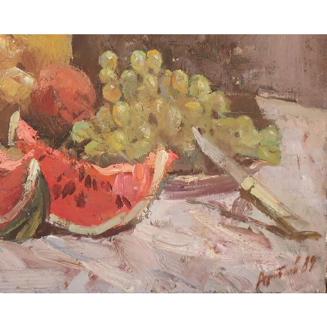 1980s Still Life With Food Oil Painting Original Soviet Art Ukrainian Artist 50-64 1989 For Sale - Image 6 of 6