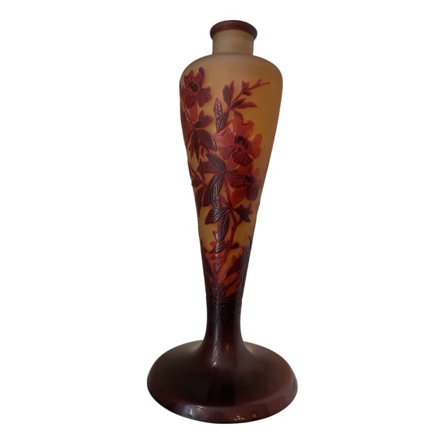 Art Nouveau Glass Lamp Base with Floral Decoration from Émile Gallé, 1890s For Sale
