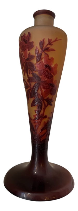 Art Nouveau Glass Lamp Base with Floral Decoration from Émile Gallé, 1890s