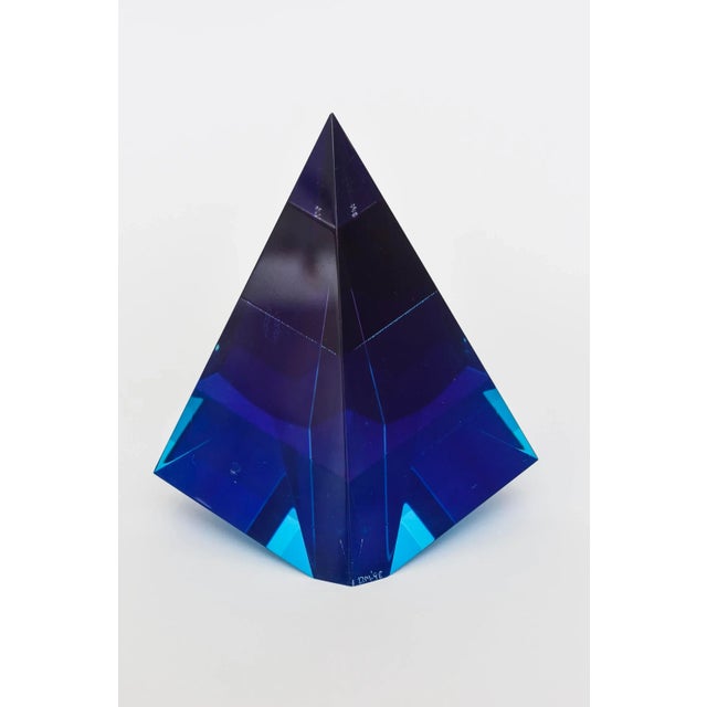 Set of 3 Pyramid Lucite Sculptures in Orange, Sapphire Blue, Purple, Red, 1990's For Sale - Image 10 of 13