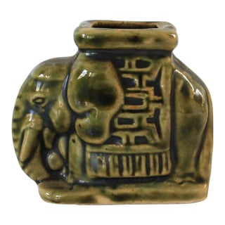 Vintage Green Ceramic Elephant Toothpick Holder For Sale