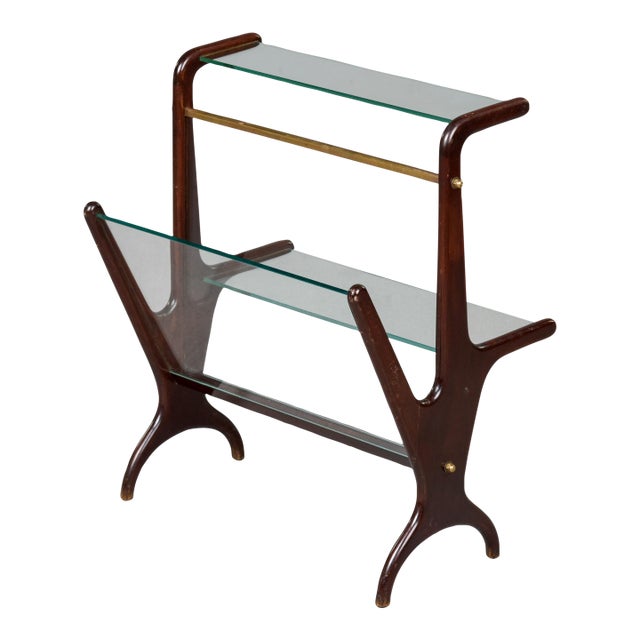 Mid Century Mahogany Magazine Holder Table With Brass Fittings For Sale