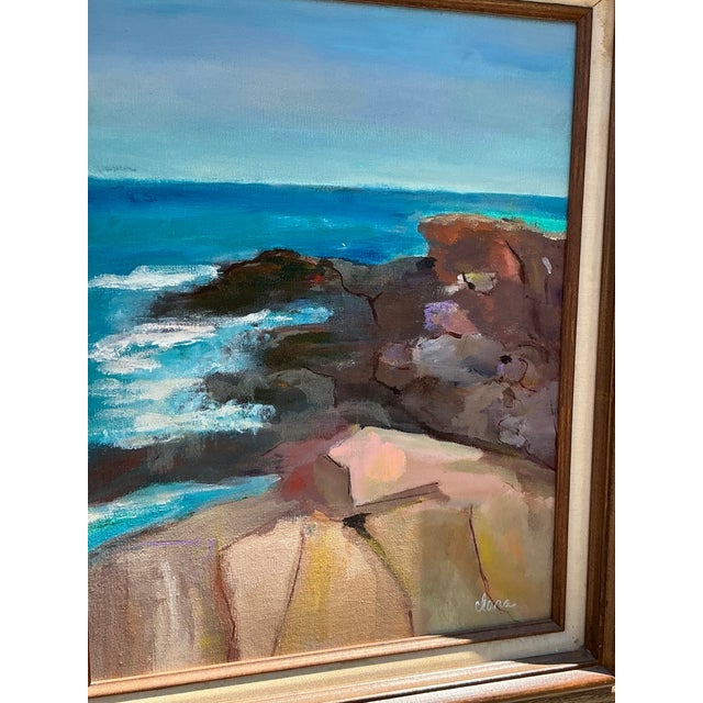 Wood Vintage Boho Original Seascape Oil Painting on Canvas For Sale - Image 7 of 7