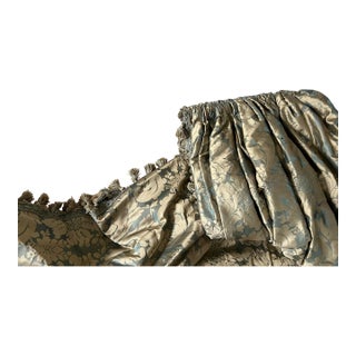 8 Panels Luxury Silk Taffeta Damask Drapery + Gilt Fluted Wood Rods For Sale