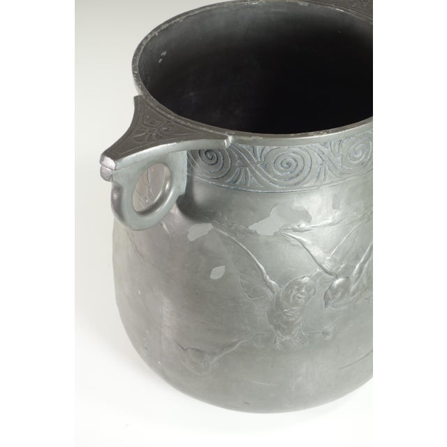 Metal Art Nouveau Pewter Kayser Birds Flowers Vase, 1900s For Sale - Image 7 of 12