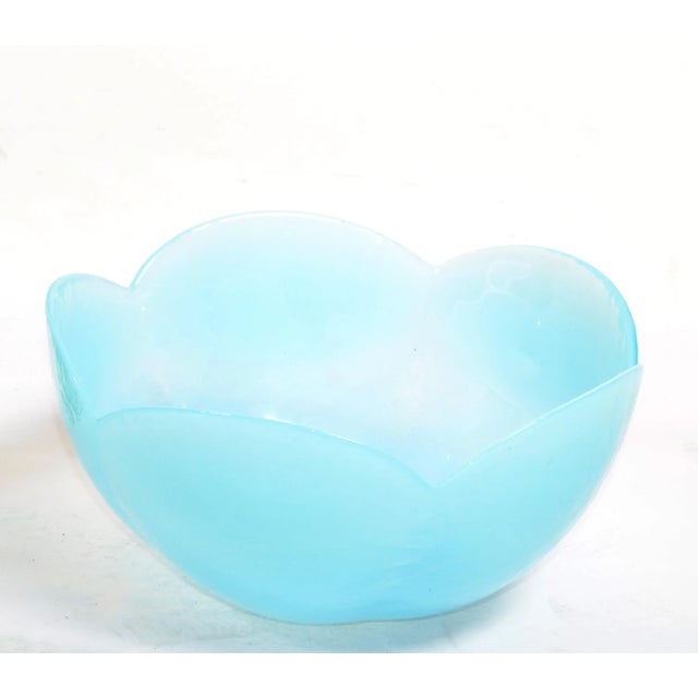 Glass Studio, Murano 1980s Art Deco Style Opaline Glass Baby Blue Translucent Serving Bowl For Sale - Image 4 of 11