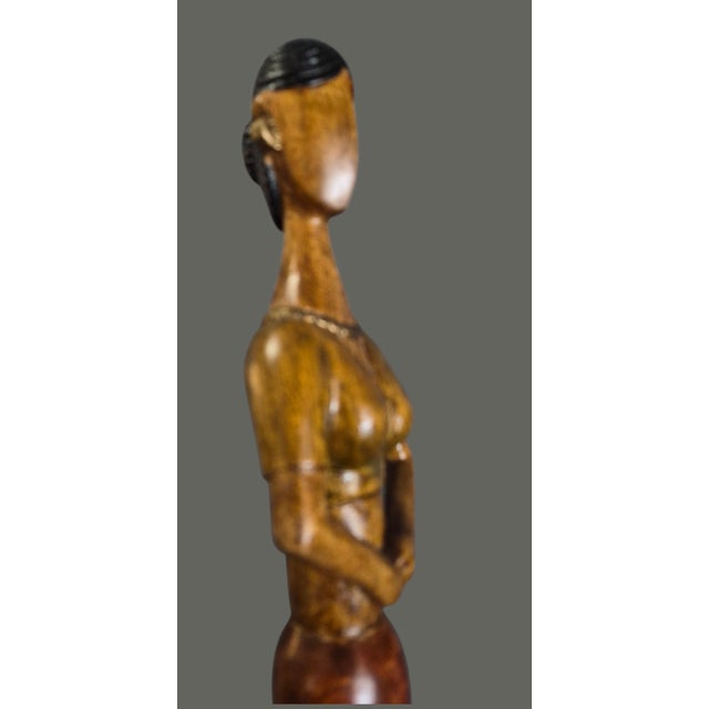 Vintage Mid-Century Modern Hand Carved Wood Tall 26.75'' Female Sculpture For Sale - Image 9 of 10
