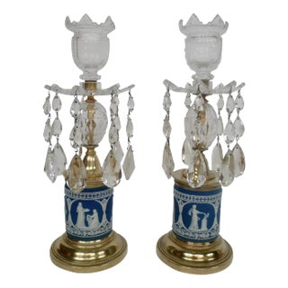Pair of 19th Century George III Style Jasperware Candlesticks For Sale