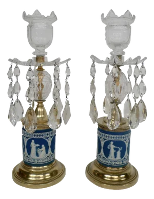 Pair of 19th Century George III Style Jasperware Candlesticks