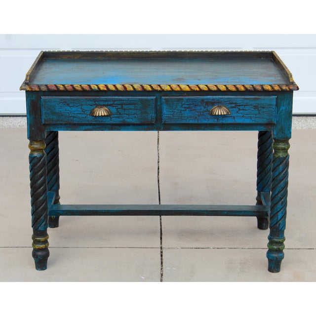 Make a dramatic design statement with this exceptional late 20th-century Spanish Revival style console table. Showcasing a...