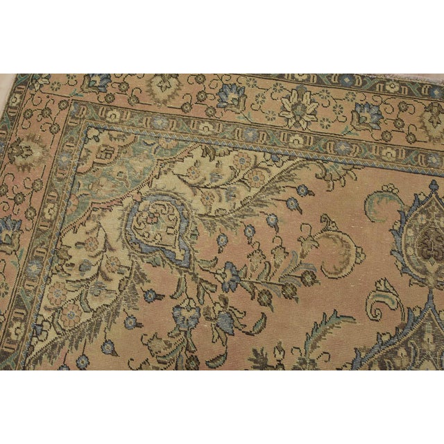 Textile Tabriz Rug 9’3” X 9’2” Pink Wool Vintage Distressed Hand-Knotted Carpet For Sale - Image 7 of 15