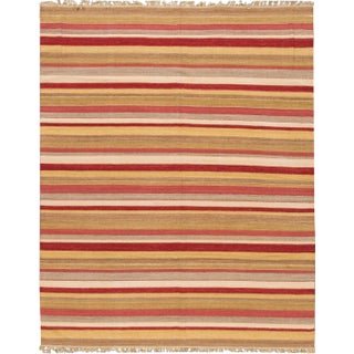 Modern Flatweave Kilim Wool Rug With Multicolor Striped Design For Sale