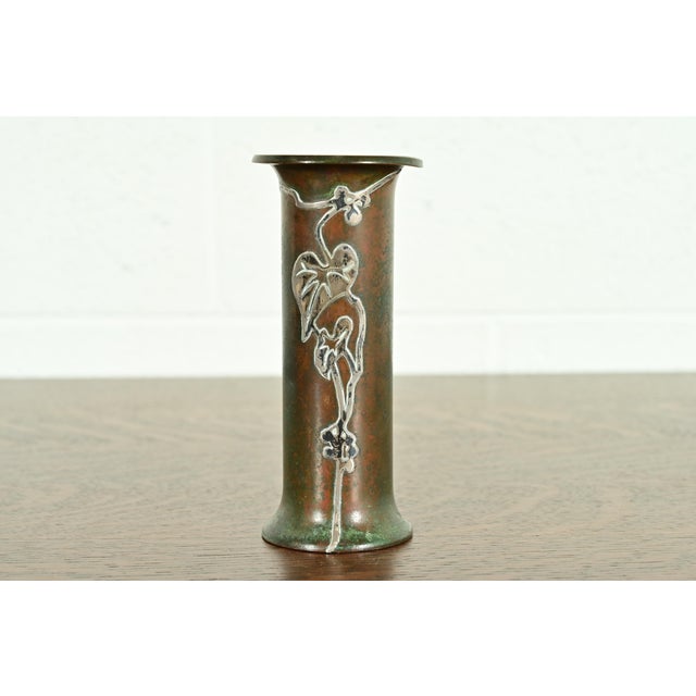 Heintz Style Arts & Crafts Sterling Silver on Bronze Vase For Sale - Image 11 of 11