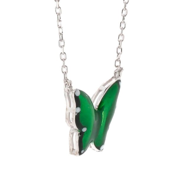 Early 21st Century Silver Abundance Green Enamel Butterfly Necklace For Sale - Image 5 of 8
