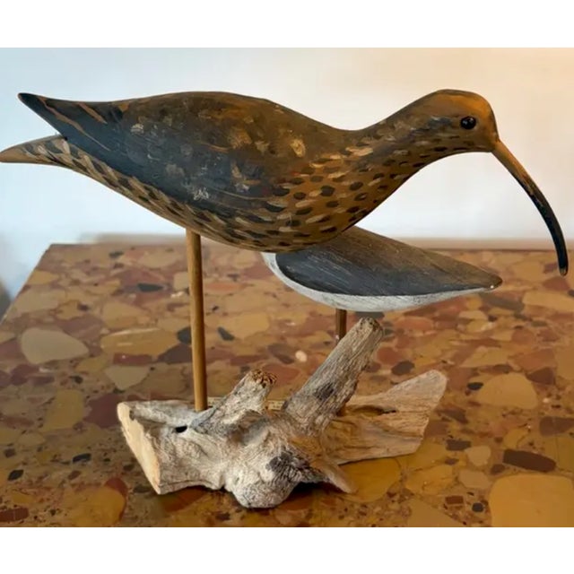 Mid 20th Century Vintage Hand Carved and Painted Wooden Shorebirds, Folk Art, Signed Wek For Sale - Image 5 of 7