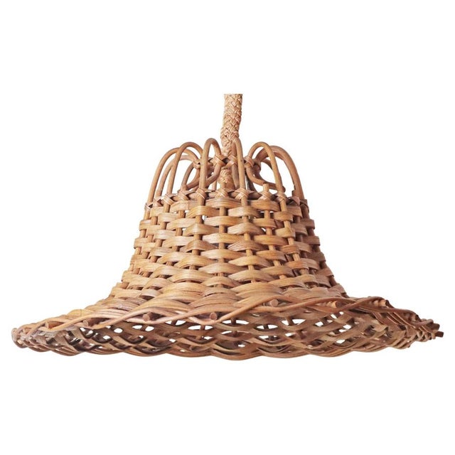 Vintage Hand-Woven Rattan and Bamboo Pendant Lamp, 1970s For Sale - Image 12 of 12