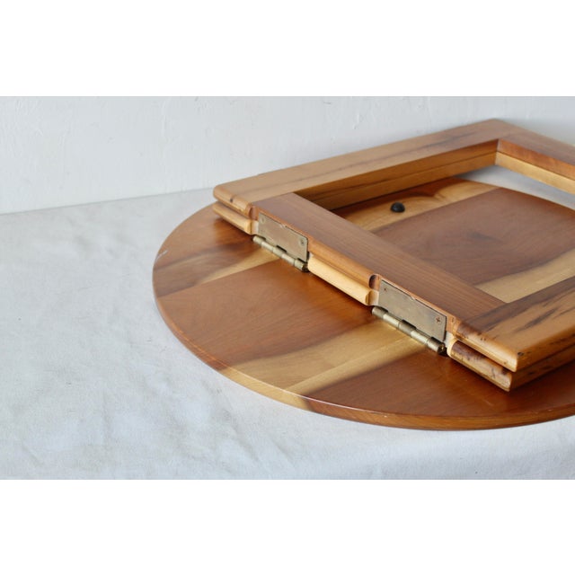 Brown 1980s Adrian Reed for Princes Design Works Style Round Wood Foldable Side Table For Sale - Image 8 of 9