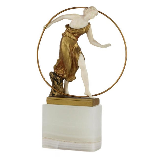 Metal Bronze Figure of a Woman with a Hoop from Georges Morin, 1920s For Sale - Image 7 of 7