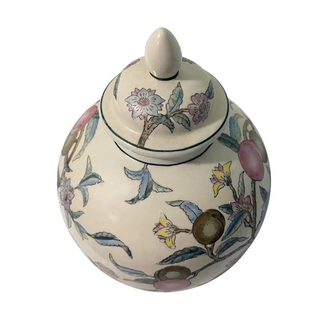 Vintage Chinese Wbi Hand-Painted Famille Rose Peach Ginger Jar & Lid W/Stand For Sale - Image 4 of 6