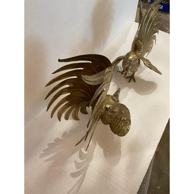 Brass Pair of Brass Fighting Roosters For Sale - Image 8 of 11