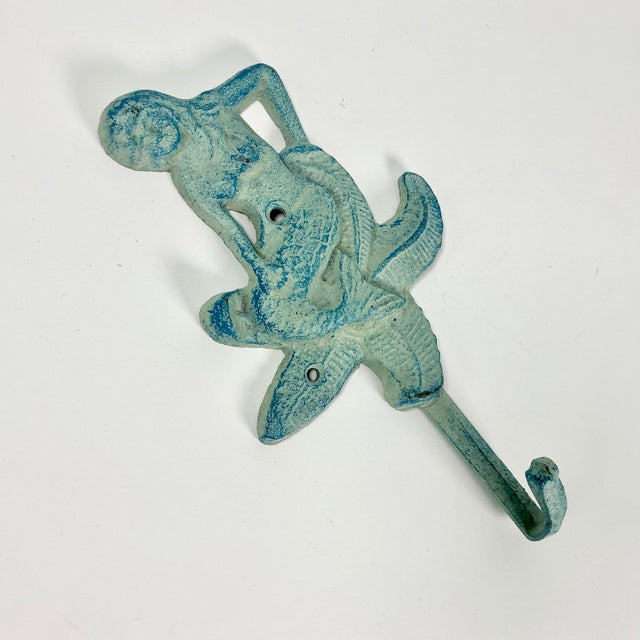 Nautical 1970s Vintage Coastal Nautical Cast Iron Verdigris Mermaid Wall Hook. For Sale - Image 3 of 9