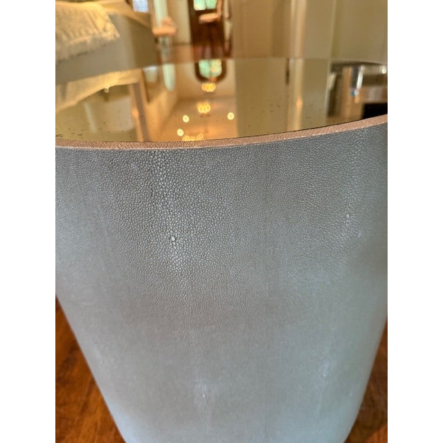 This Made Goods side table is outstanding w realistic faux shagreen and antique mirror top. It is the perfect size to go...